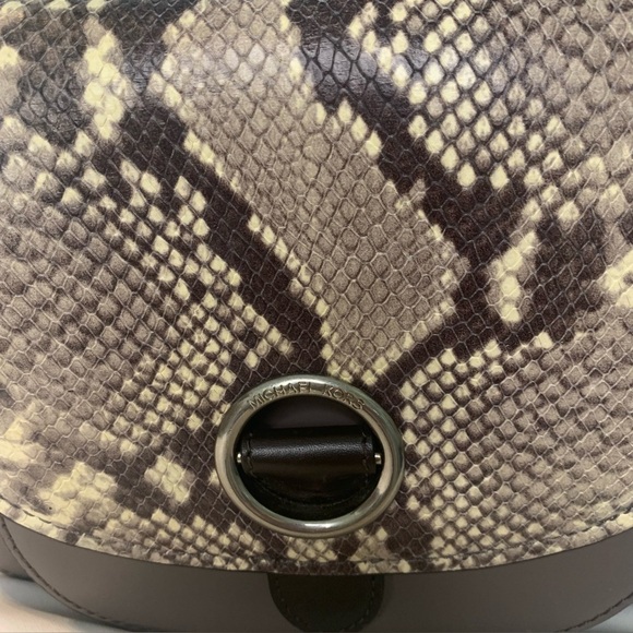 Michael Kors Snakeskin Crossbody Bag Women’s Half Moon Purple Top Handle Purse - Picture 15 of 16